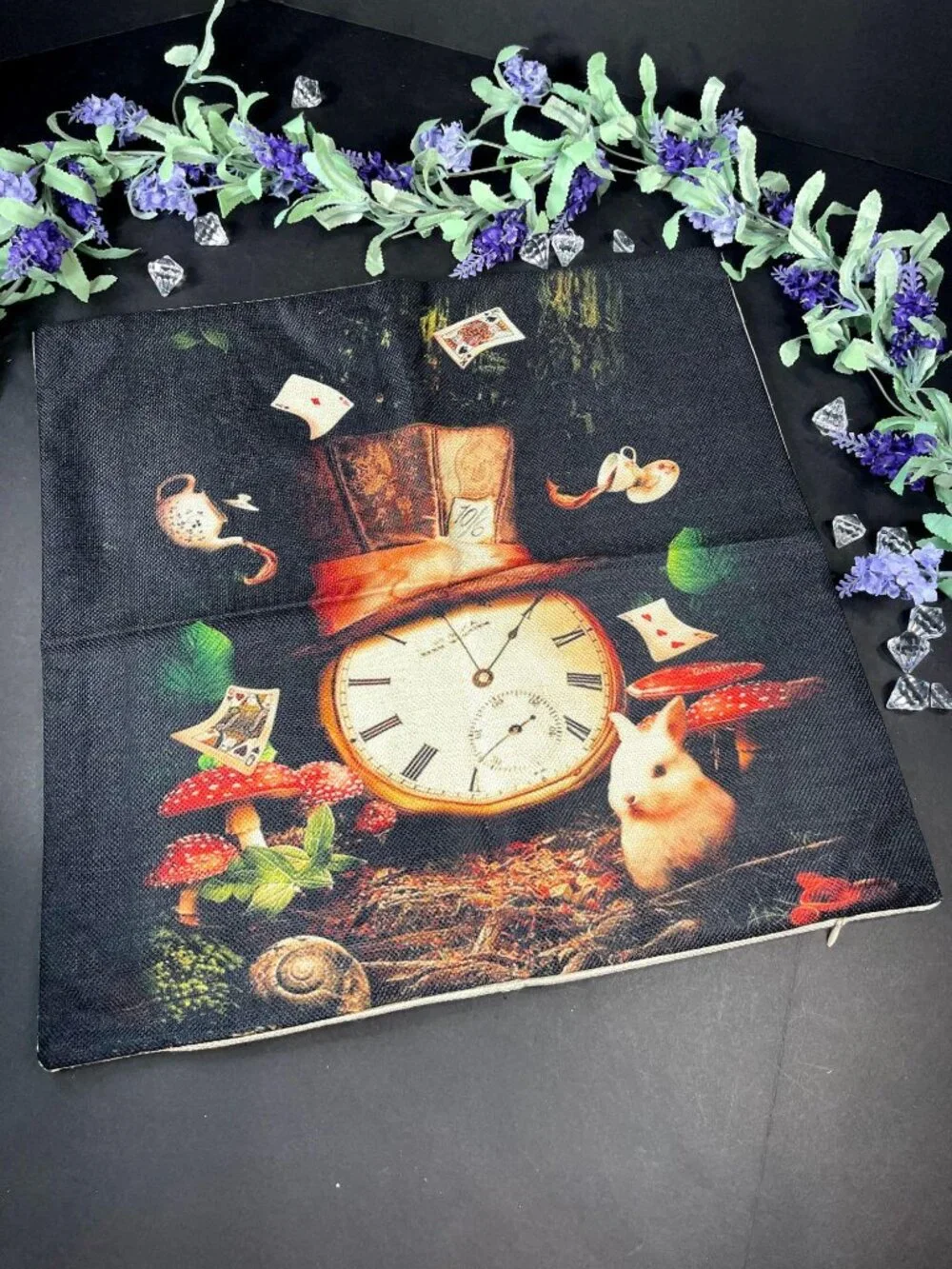 Alice Wonderland Accent Pillowcase Clock Rabbit Throw Pillow Cushion Cover Decor
